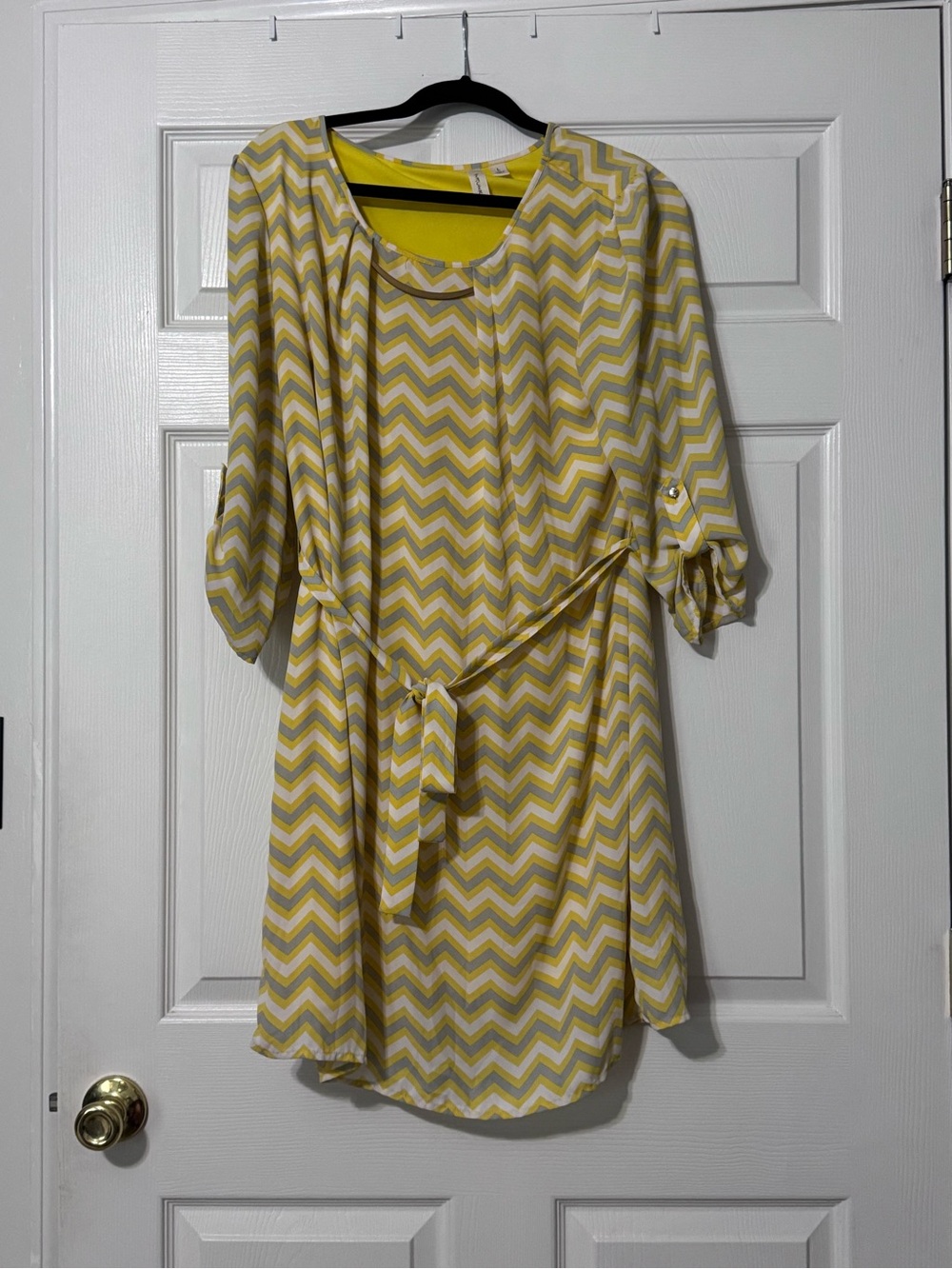 Tacera Yellow Chevron Belted Midi Dress